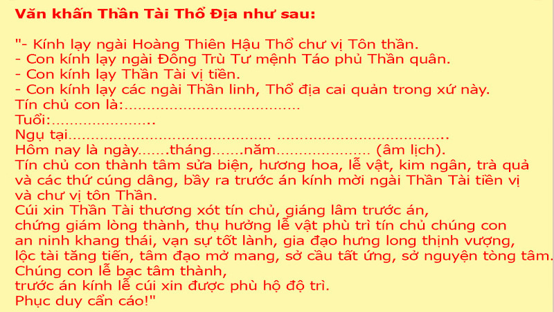 Hướng dẫn chi tiết cách đọc bài văn khấn ngày vía Thần Tài